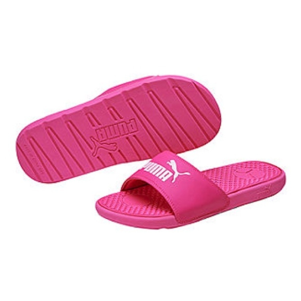 Puma cool cat slide sandals pink and white front cat logo brand new w tag sz 8